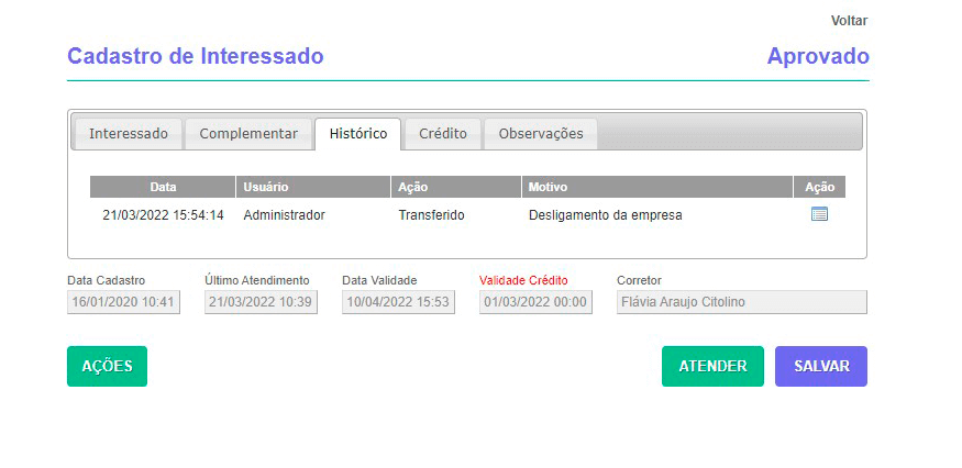 Tela: Cadastro de interessados Tela: Cadastro de interessados
