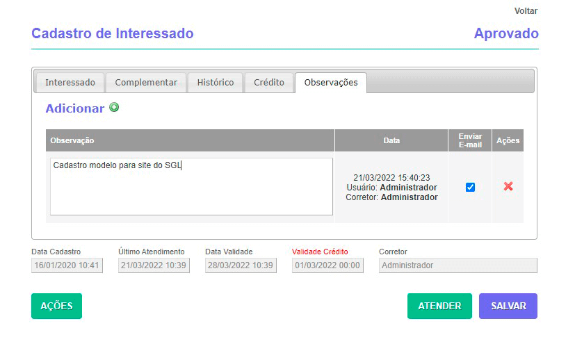 Tela: Cadastro de interessados Tela: Cadastro de interessados