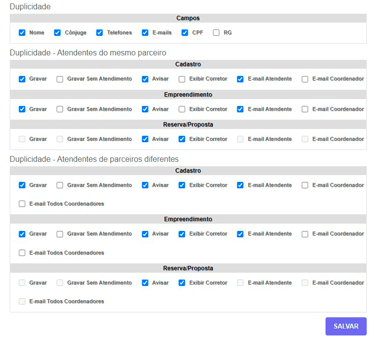Tela: Controle de duplicidade Tela: Controle de duplicidade