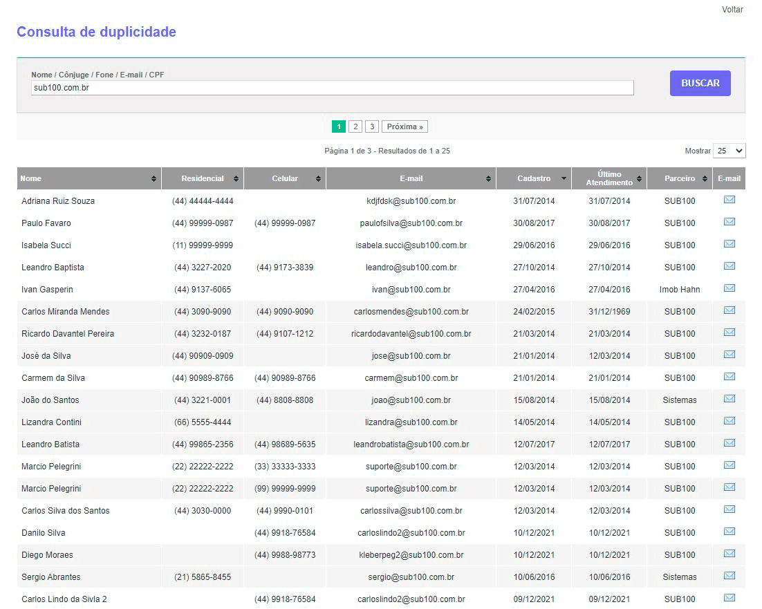 Tela: Controle de duplicidade Tela: Controle de duplicidade