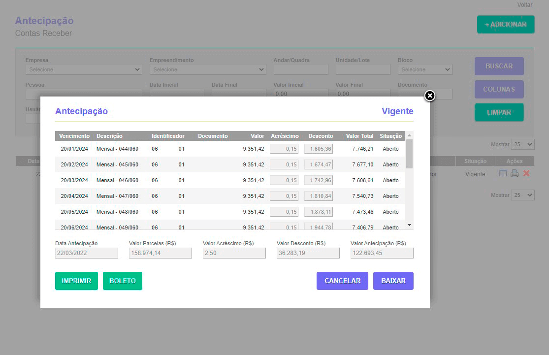 Tela: Antecipações Tela: Antecipações