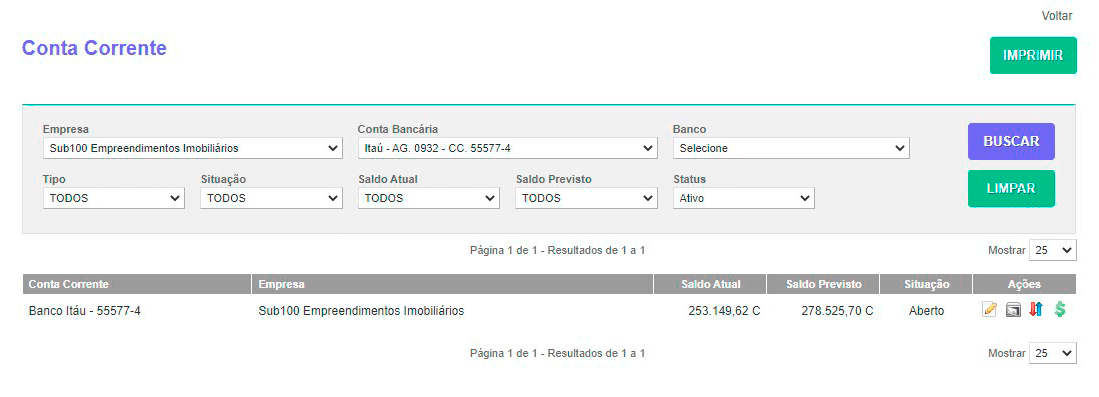 Tela: Conta Corrente Tela: Conta Corrente