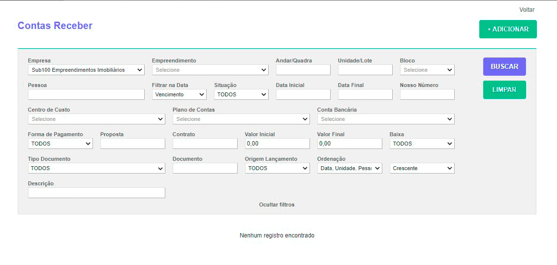 Tela: Contas a Receber Tela: Contas a Receber