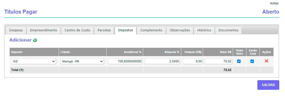 Tela: Títulos a Pagar Tela: Títulos a Pagar
