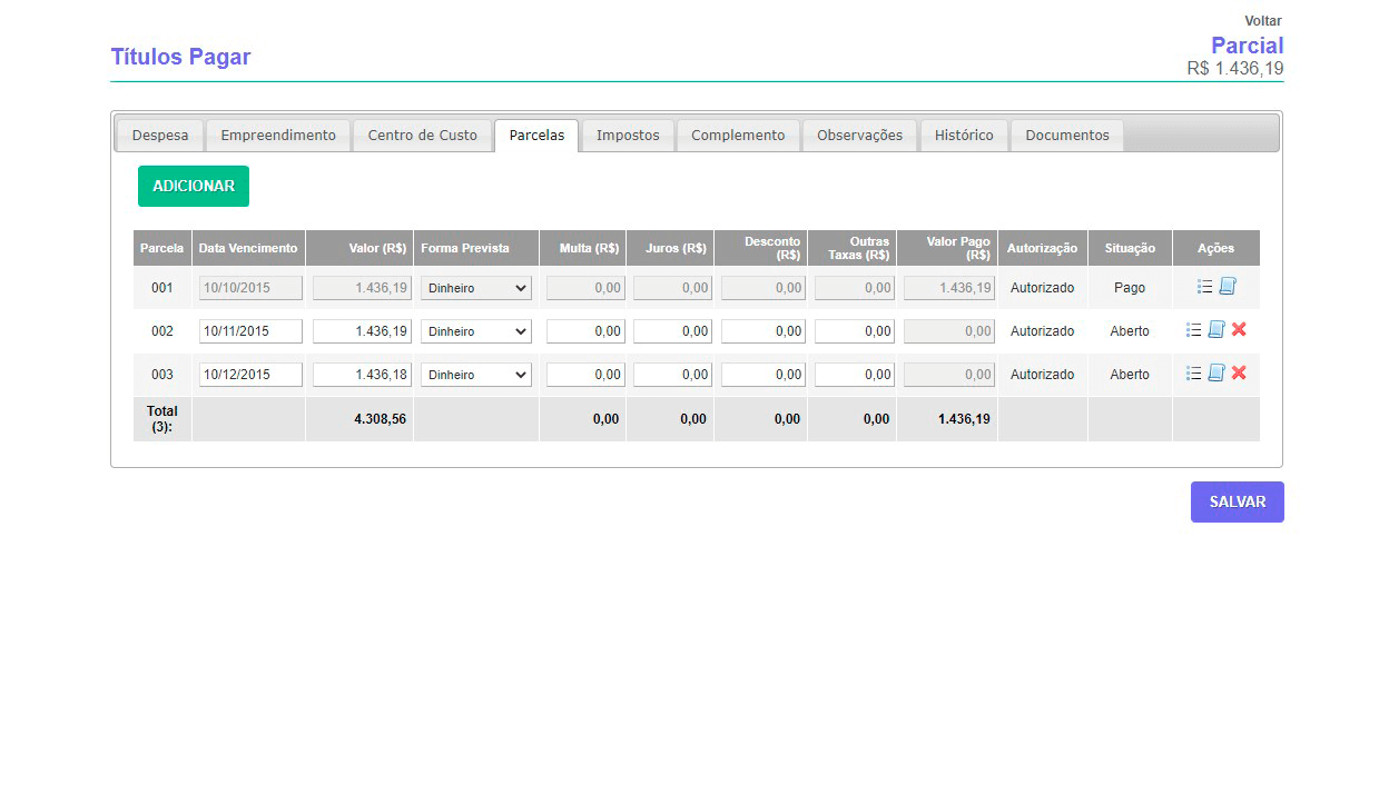 Tela: Títulos a Pagar Tela: Títulos a Pagar