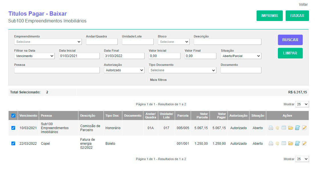 Tela: Títulos a Pagar Tela: Títulos a Pagar