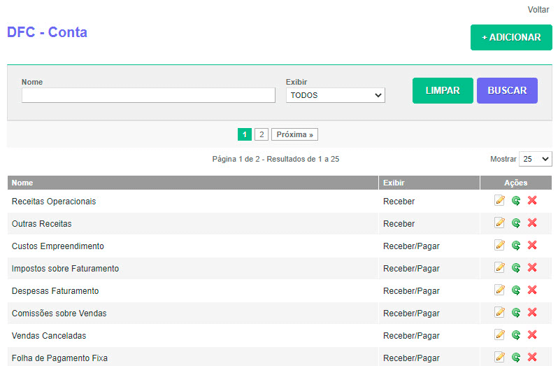 Tela: Estruturação DFC Tela: Estruturação DFC