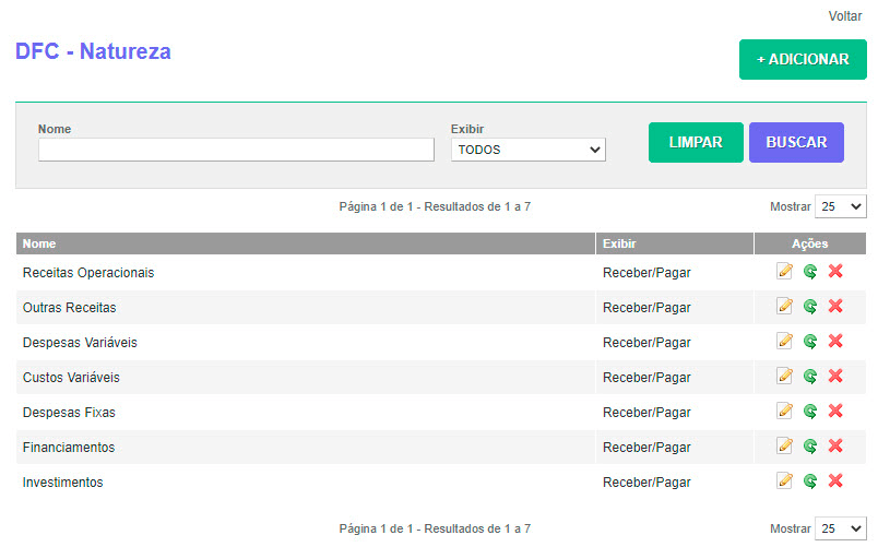 Tela: Estruturação DFC Tela: Estruturação DFC