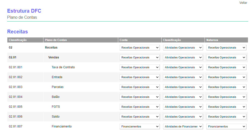 Tela: Estruturação DFC Tela: Estruturação DFC