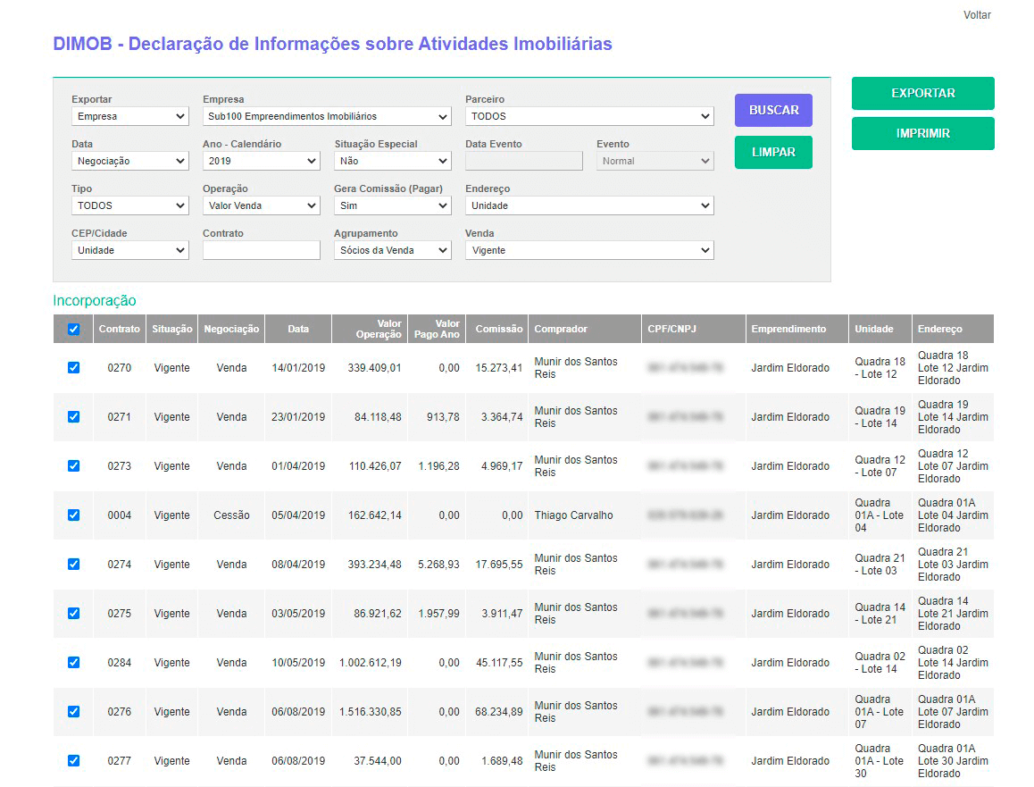 Tela: Integração DIMOB Tela: Integração DIMOB