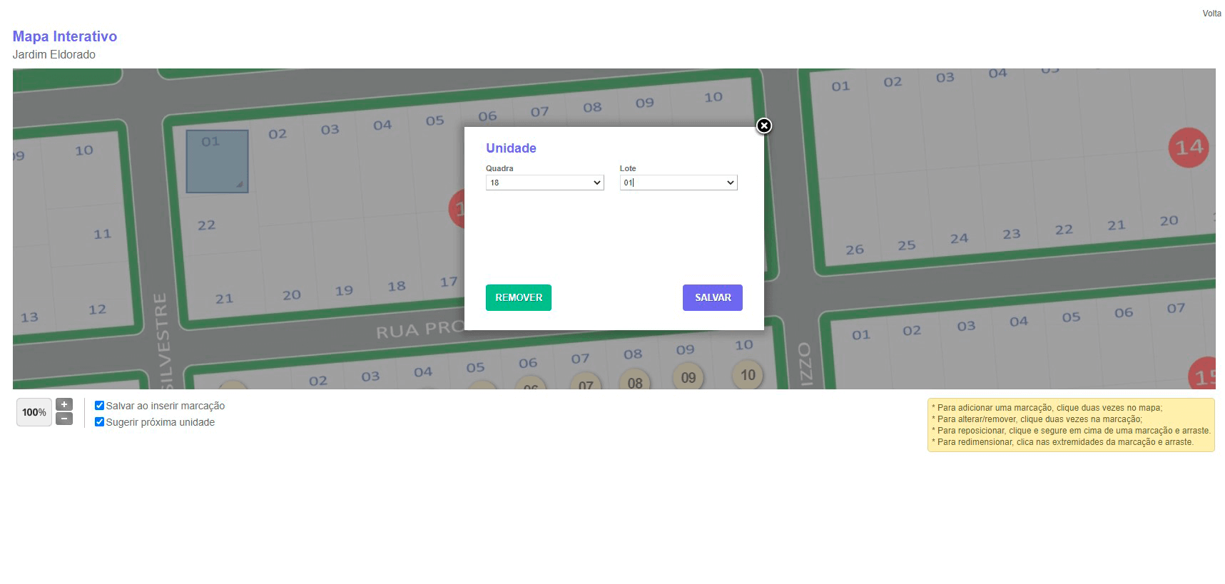 Tela: Marcações simplificadas Tela: Marcações simplificadas