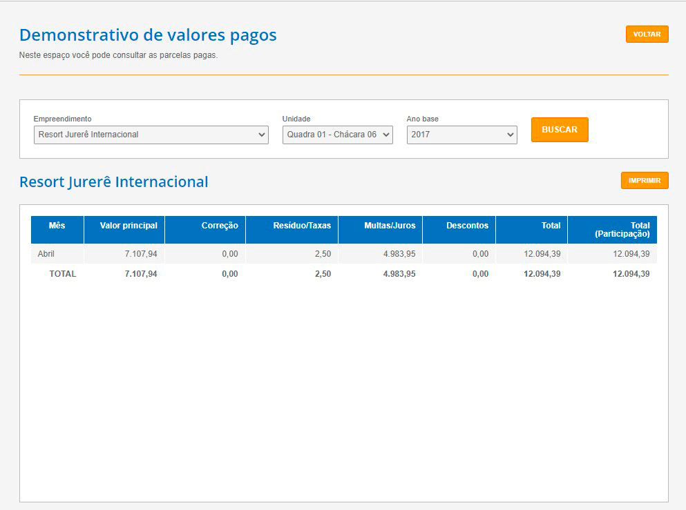 Tela: Extrato e Pagamentos