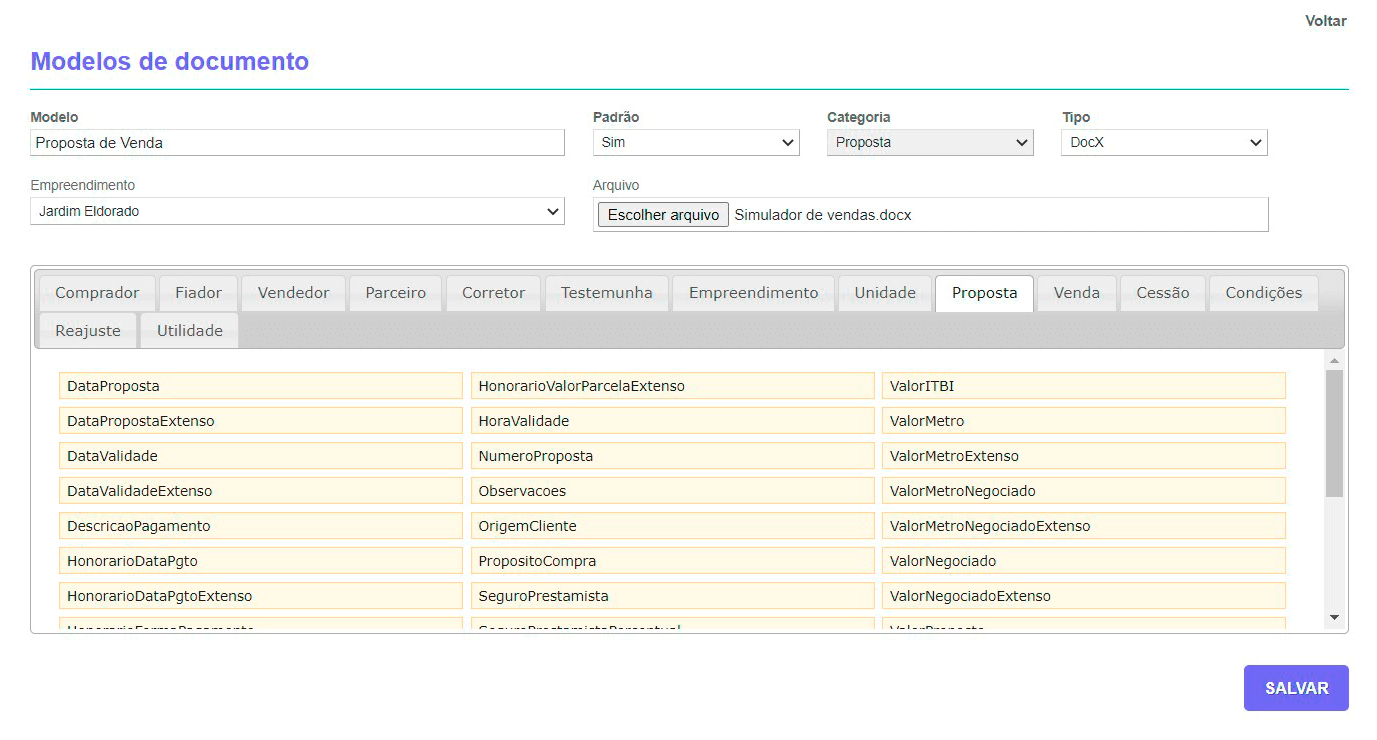 Tela: Modelos de documentos Tela: Modelos de documentos