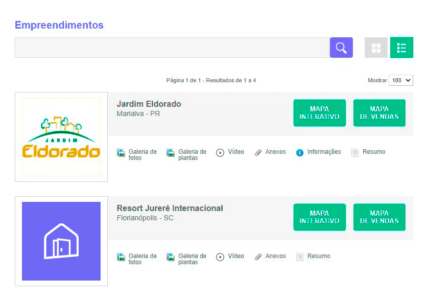 Tela: Empreendimentos Tela: Empreendimentos