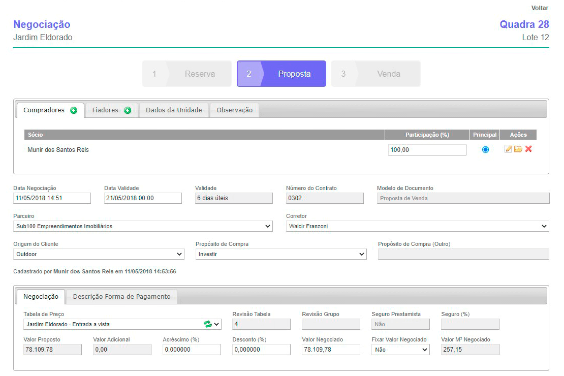 Tela: Proposta Tela: Proposta