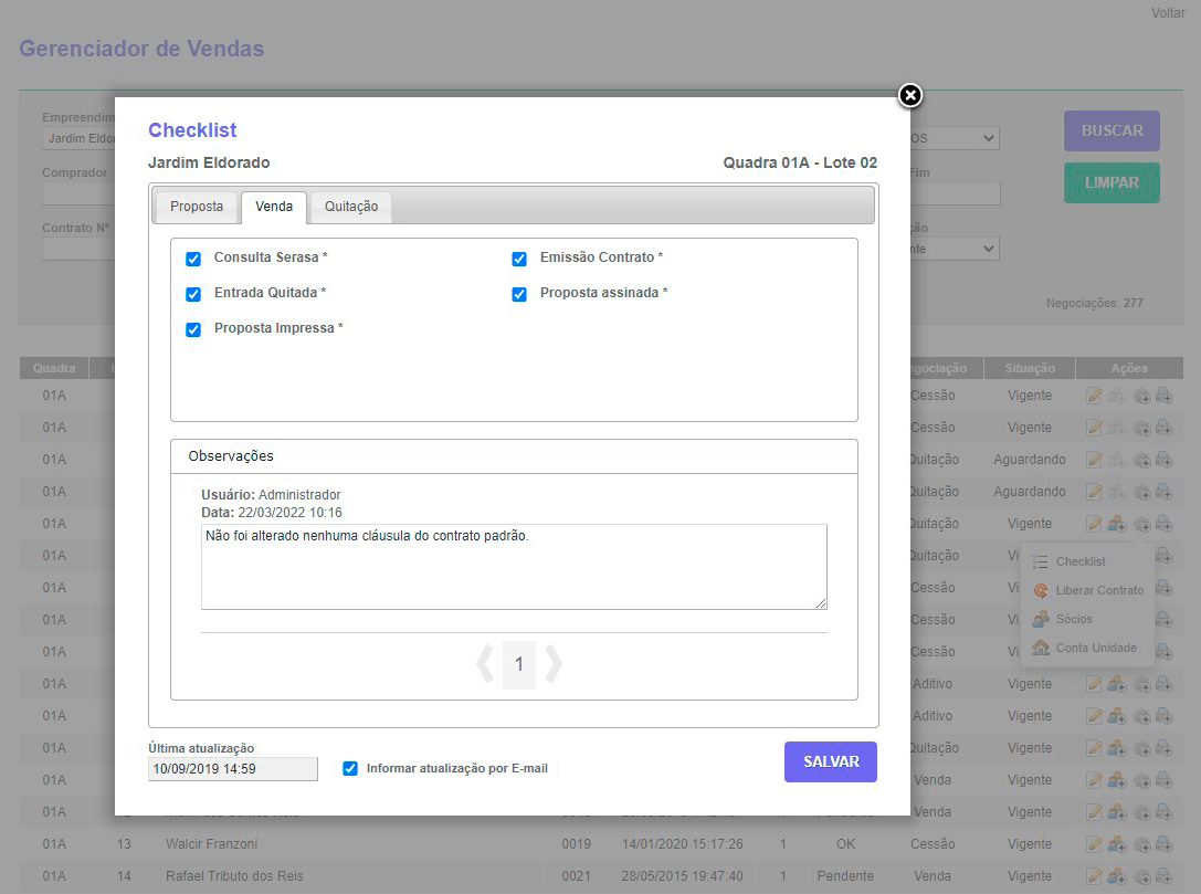 Tela: Tela: Check list Tela: Check list