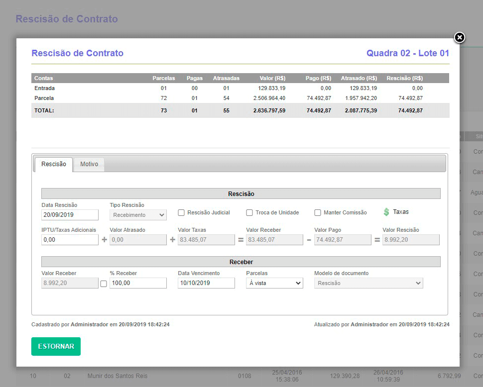 Tela: Tela: Rescisão de Contrato Tela: Rescisão de Contrato